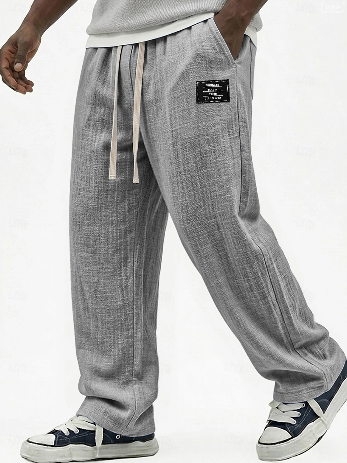 Hombre Pantalones de lino Pantalones Pantalones de verano Pantalones anchos Correa Cintura elástica Pierna recta Plano Ligero Cómodo Longitud total Casual Diario Exterior Moda Ropa de calle Azul 2026 - $27.99 –P6