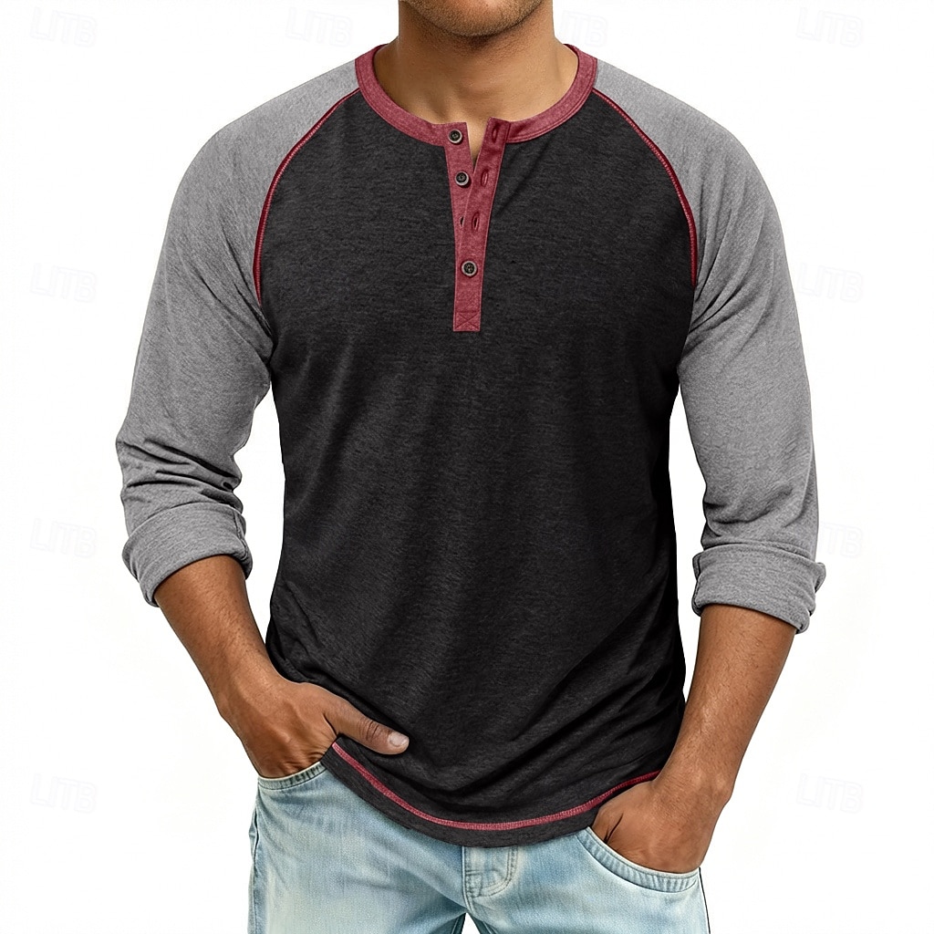 Homme Chemise Henley T-shirt T-shirt de base-ball manche longue Bloc de Couleur Designer Basique Classique Manche raglan Henley Occasionnel Quotidien Extérieur Été Printemps Automne Bleu Noir bleu de 2026 ? $22.99 –P11
