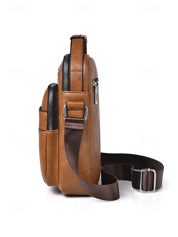 Men's Vintage Faux Leather Crossbody Bag, Multi-Color Large Capacity Multi-Pocket Shoulder Bag with Adjustable Strap for Travel Vacation and Daily Commute 2026 - E£1090.89 –P5