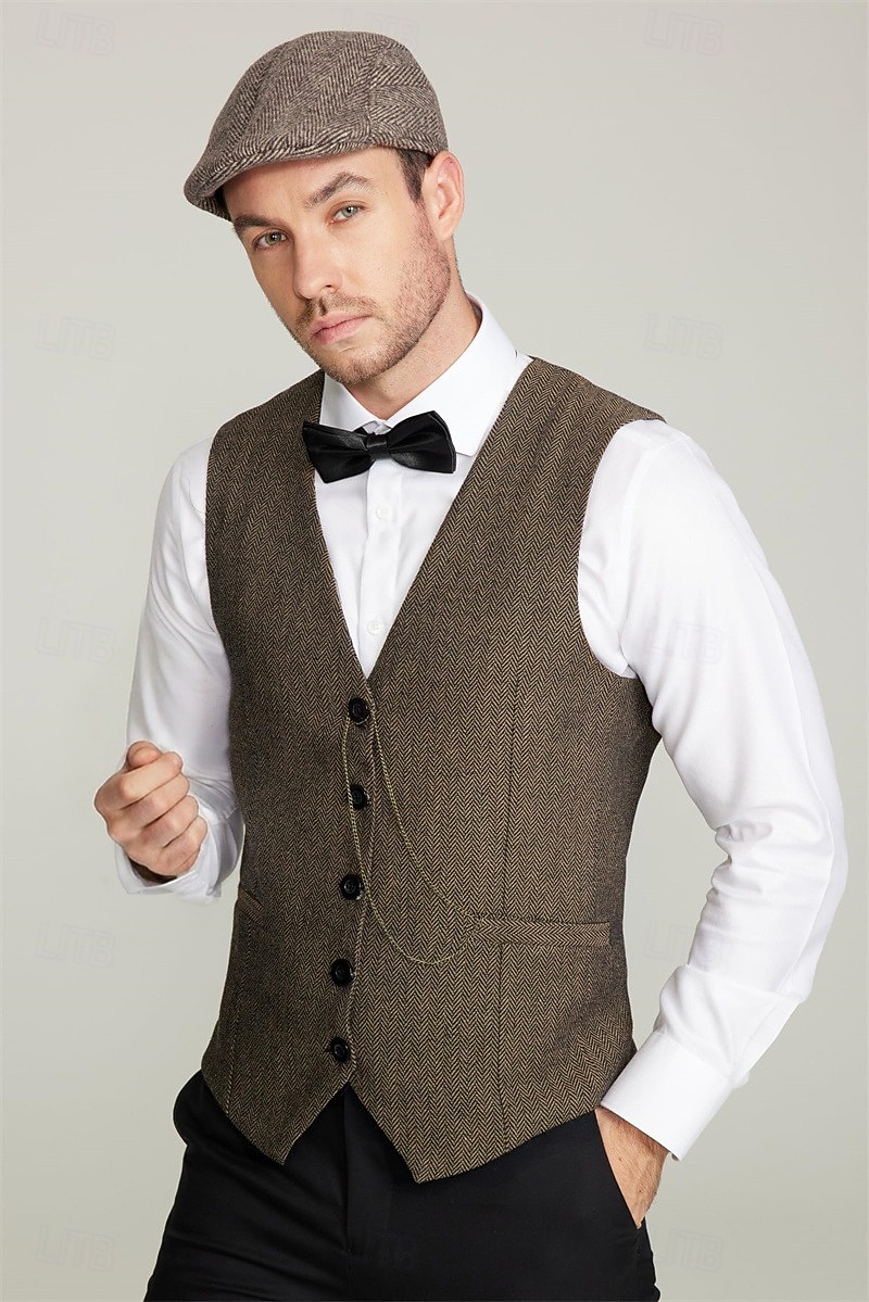 Roaring 20s 1920s Retro Vintage Outfits Waistcoat Accesories Set Gentleman Gangster Fancy Dress Men's Halloween Carnival New Year Carnival Party / Evening Masquerade Adults' Cravat Vest Hat 2026 - $41.99 –P6