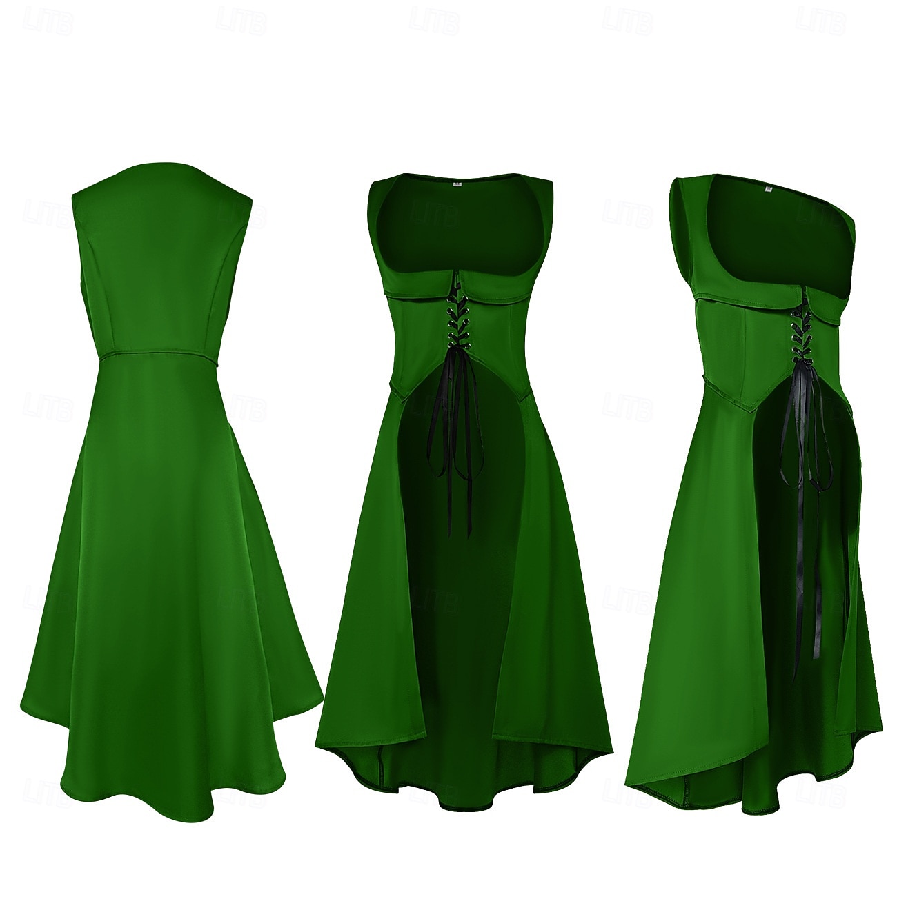 Retro vintage Middeleeuws Renaissance Tot de enkel Jurken Lijfje Mouwloos Boers Veters Kostuum Dames Fantasie Halloween Carnaval Renaissance beurs LARP Volwassenen Kleding 2026 - $44.99 –P8
