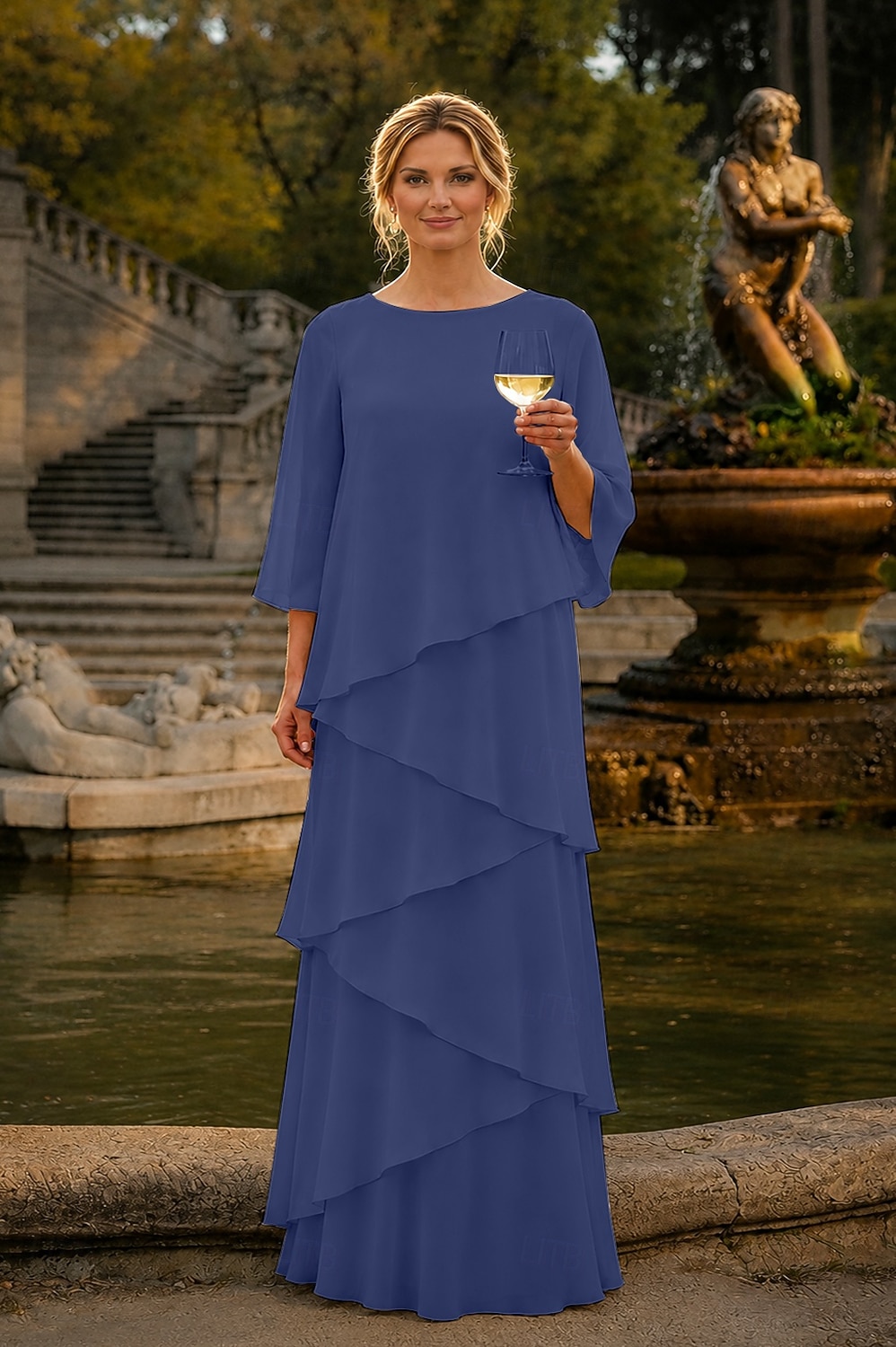 Funda Columna Hasta el Suelo Vestido Invitada Boda Vestido formal Vestido de noche Vestido de Madrina Manga 3/4 Cuello Barco Elegante Formal Gasa con Volantes 2026 - $172.99 –P12