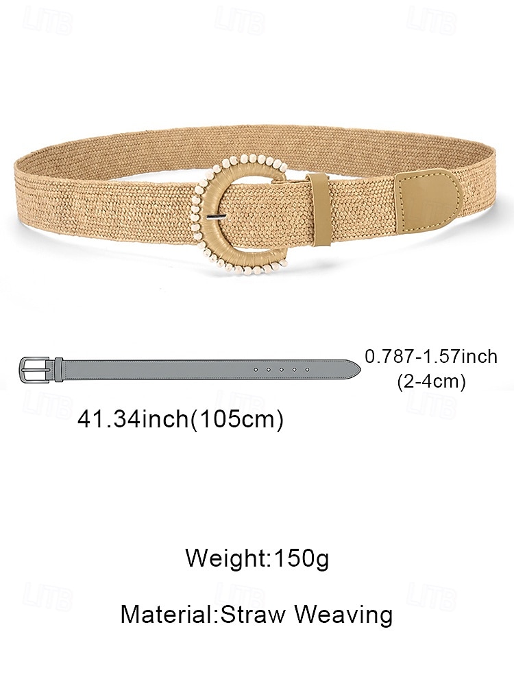 Women's Boho Straw Woven Belt, Wide Raffia Waist Belt with Beaded Buckle, Casual Cinch Belt for Summer Beach Vacation & Daily Wear, Khaki/Beige 2026 - $11.99 –P9