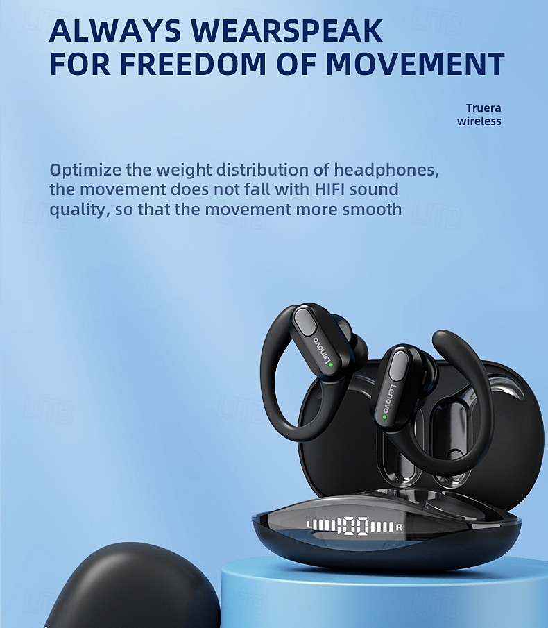 2026年 Lenovo ThinkPlus ワイヤレススポーツイヤホン、Bluetooth 5.3 ヘッドホン（イヤーフック付き）、LED デジタルバッテリー表示付き TWS イヤホン、内蔵マイク、ジム、ランニング、ワークアウト用の防汗仕様  コレクション – $42.99 –P14
