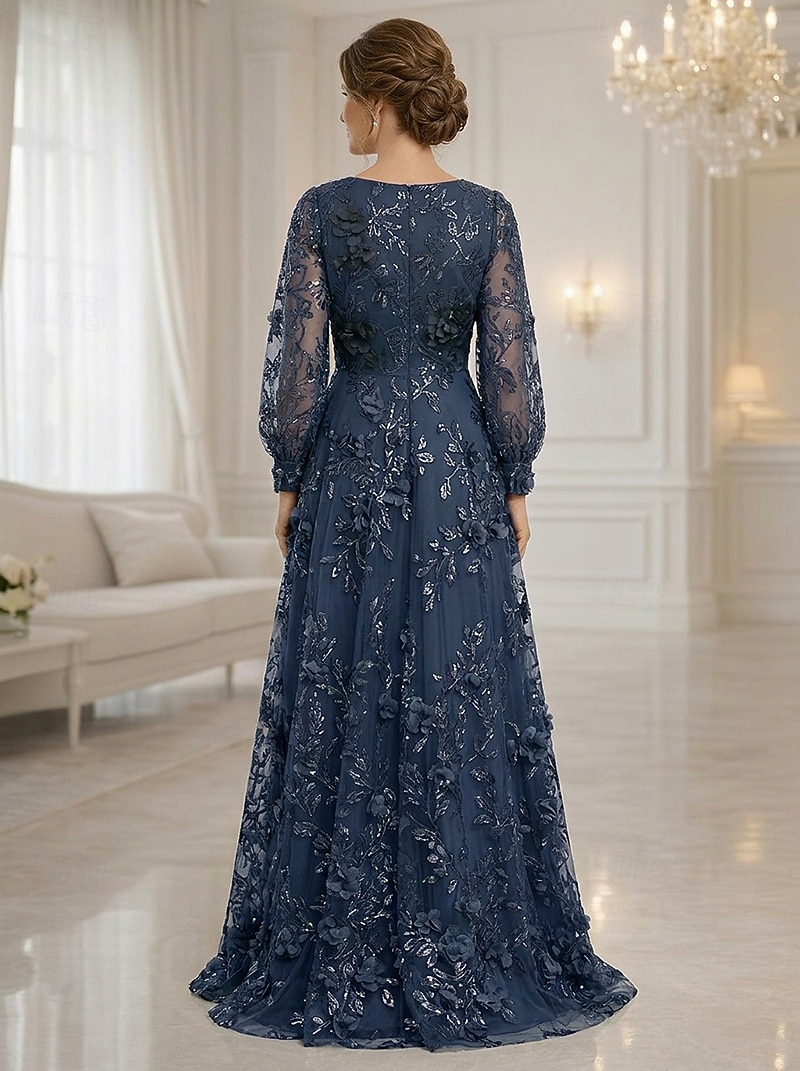 Linea ad A Abito Lunghezza al pavimento Vestito maxi Vestito da Festa Abito da Cocktail Abito da cerimonia per signora Manica Lunga Scollo a V Elegante Vintage Lussuoso Formale Ospite di nozze del 2026 a $205.89 –P3