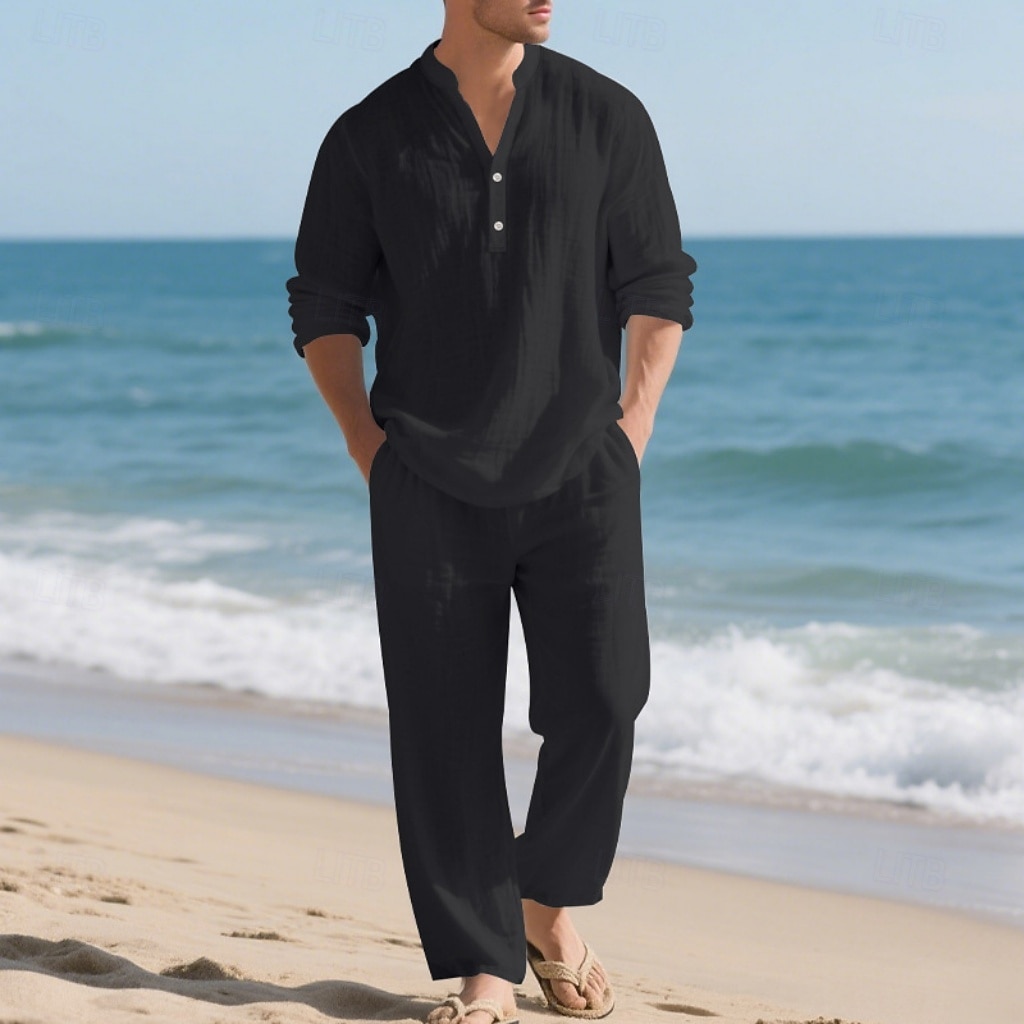 Per uomo Due pezzi Camicia popover Set Camicia E Pantaloni Impostare Semplice Casuale Quotidiano Vacanza Scollo a V Manica Lunga Estate Primavera Moda Casual Confortevole Abbigliamento del 2026 a $40.99 –P1