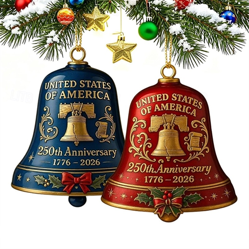 Lot de 2 cloches commémoratives du 250e anniversaire des États-Unis (1776-2026), décoration patriotique pour sapin de Noël, souvenir du semi-quincentenaire des États-Unis, coffret cadeau de Noël en de 2026 ? $14.99 –P1