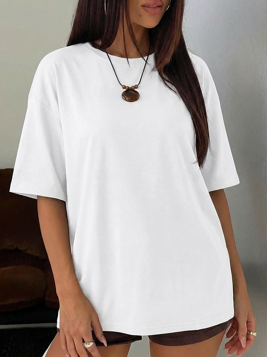 Women's T Shirt Tee Top Solid Color Stylish Classic Casual Half Sleeve Crew Neck Regular Tops Daily Sports Going out Black White Pink Light Brown Coffee Summer Spring 2026 - $19.99 –P5