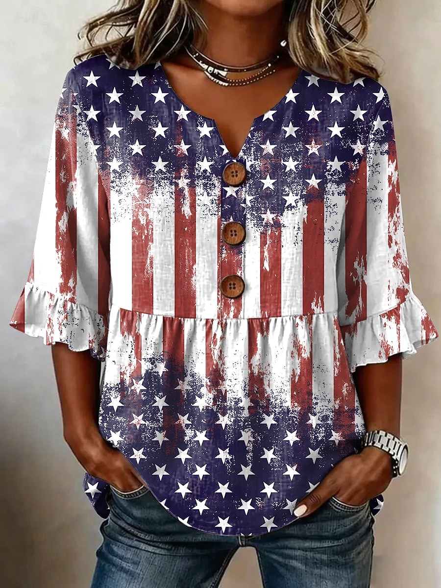 Giorno dell'Indipendenza Americana Per donna Camicia Grafico Bandiera Americana Vintage Elegante Mezza Manica Girocollo Top Regolari Casuale Quotidiano Weekend Blu Rosso Blu marino Beige Estate del 2026 a $33.99 –P5