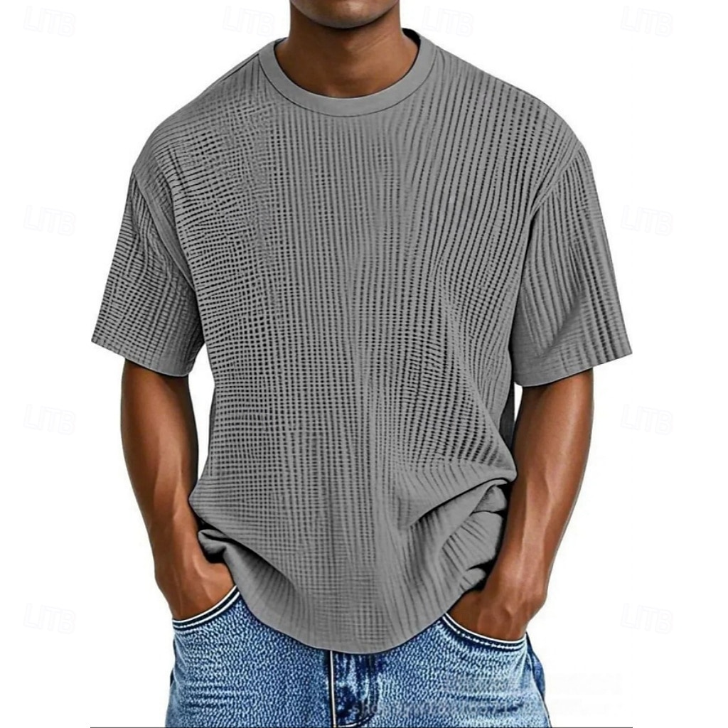 Per uomo Maglietta Waffle Maglietta Camicia a Maniche Corte Manica Corta Girocollo Estate Primavera Tinta unica Streetwear Elegante Tempo libero Jacquard Quotidiano All'aperto Vacanza Bianco Nero del 2026 a $18.99 –P3