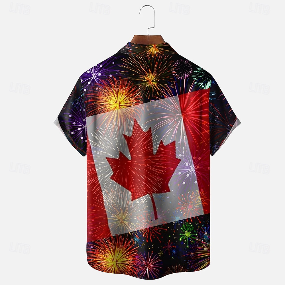 Canada Day Men's Maple Leaf Fireworks National Flag Shirt Summer Shirt Button Up Shirt Short Sleeve Patriotic Outdoor Holiday Summer Spring Turndown 3D Print Collared Shirts Front One Pocket Red 1 Red 2026 - $25.99 –P3