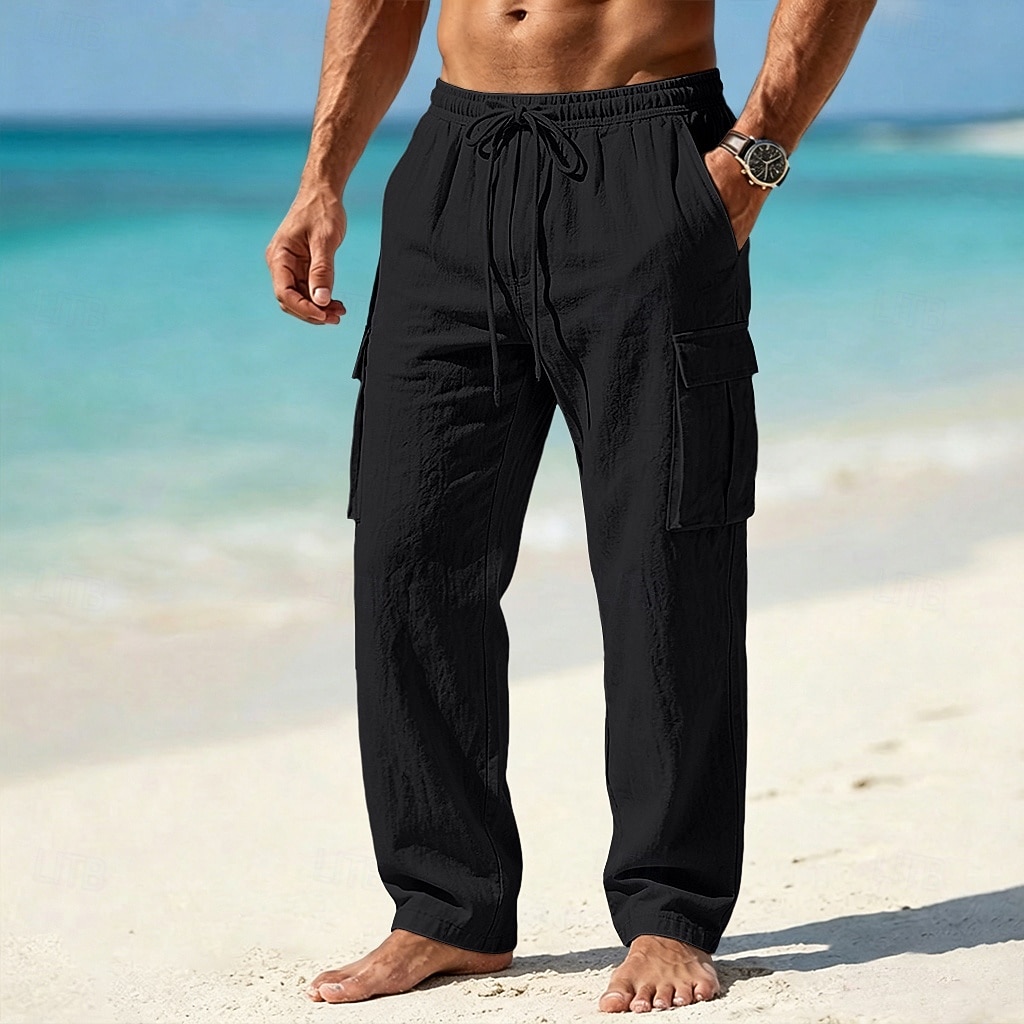 Herren Cargo-Hosen Hose Sommerhose Strandhose Gaze-Hosen Kordelzug Elastischer Bund Mehrere Taschen Einfach Komfort Weich Volle Länge Täglich Outdoor Strand Urlaub Mode Khaki Schwarz Unelastisch 2026 - $29.99 –P10