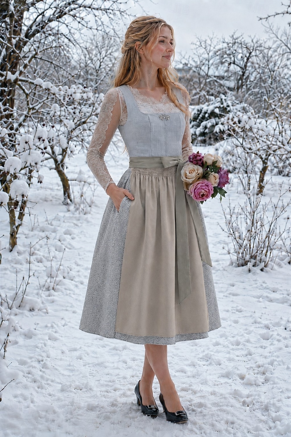 Oktoberfest Kjoler Dirndl Trachtenkleader Midi-lengde Hushjelp bayerske Tysk Enger Dame Karneval Ølfestivalen Tradisjonell stil klut Uten bluse 2026 - $72.99 –P6