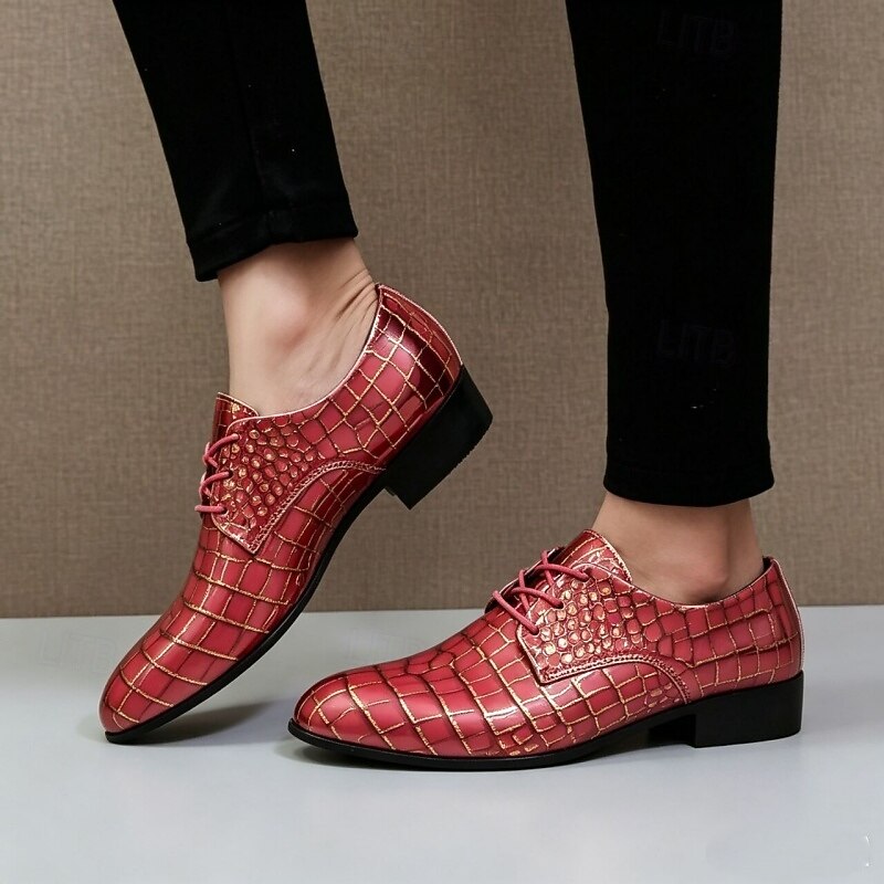 Men's Red Crocodile-Embossed Oxford Dress Shoes, Lace-Up Formal Business Shoes for Gentlemen, Wedding, Party, Banquet and Office Occasions 2026 - $54.99 –P3