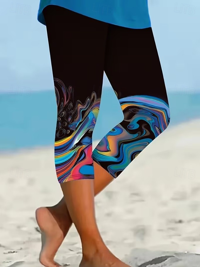 Mujer Pantalones Capri Polainas Vacaciones Moda Ropa de calle Capris Alta cintura Graphic Abstracto Geométrico Estampado Comodidad Suave Cómodo Elástico Diario Exterior Vacaciones Negro Verano 2026 - $7.99 –P1