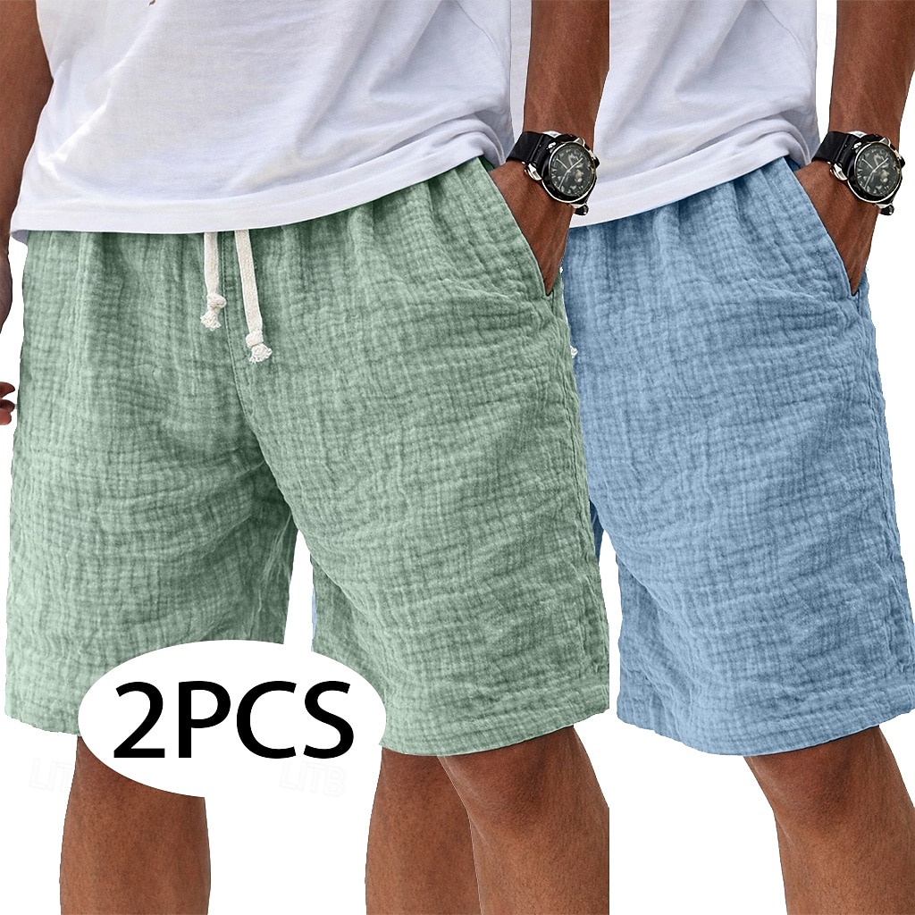 Per uomo Shorts Shorts di Lino Pantaloncini Estivi Shorts da Spiaggia Pantaloncini casual Coulisse Elastico in vita Tinta unica Testurizzato Leggero Traspirante Lunghezza al ginocchio Quotidiano del 2026 a $35.99 –P1