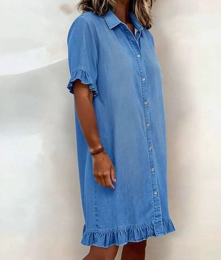 Dames Mini-jurk Hemdjurk Zonnejurk Witte jurk Zomerjurk Vakantie Casual Strandstijl Dagelijks Feestdagen Zomerjurk Effen Korte mouw Revers blauw Zwart Wit Zomer Lente 2026 - $32.99 –P2