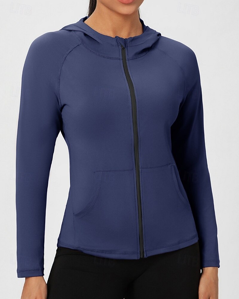 Women's Solid Colored Workout Shirt Tennis Sports Jacket Long Sleeve Zipper Pocket Quick Dry Lightweight Moisture Wicking Breathable Tennis Golf Pickleball Hooded Jacket Black Pink Navy Blue Tennis 2026 - $24.99 –P17