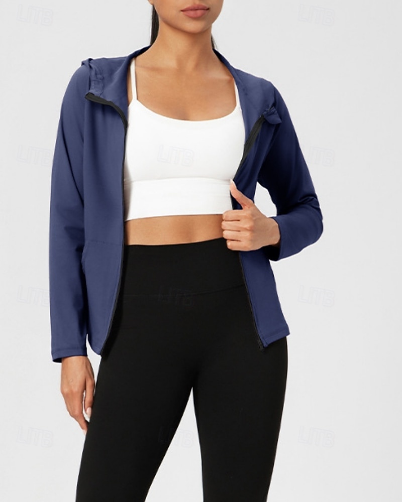 Women's Solid Colored Workout Shirt Tennis Sports Jacket Long Sleeve Zipper Pocket Quick Dry Lightweight Moisture Wicking Breathable Tennis Golf Pickleball Hooded Jacket Black Pink Navy Blue Tennis 2026 - $24.99 –P19