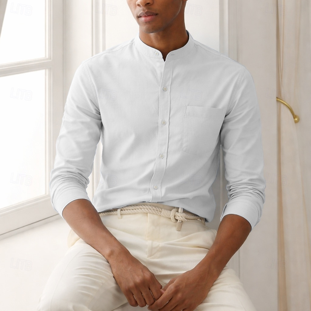Homens Camisa Social Saia camisa de botão Tecido Casual Diário Azul Claro Preto Branco Verde Escuro Manga Longa colarinho do vovô Primavera Outono Roupa de 2026 por $35.99 –P3