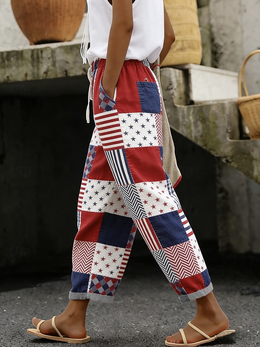 Pentru femei Pantaloni Vacanță Casual Lungime până la glezne NaturalPantsZiua Independenței Americane Grafic Steag Steagul american Cordon Peteci Buzunar Confortabil Confort Comfortabil Inelastic 2026 - $44.99 –P1