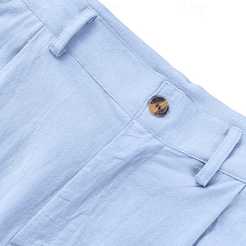 Per uomo Pantaloni di Lino Pantaloni Pantaloni casual Pantaloni Estivi Pieghettato Bottoni Semplice Comodità Traspirante Lunghezza intera Quotidiano Affari Ferie Moda Stile Classico Blu Cachi del 2026 a $28.99 –P2