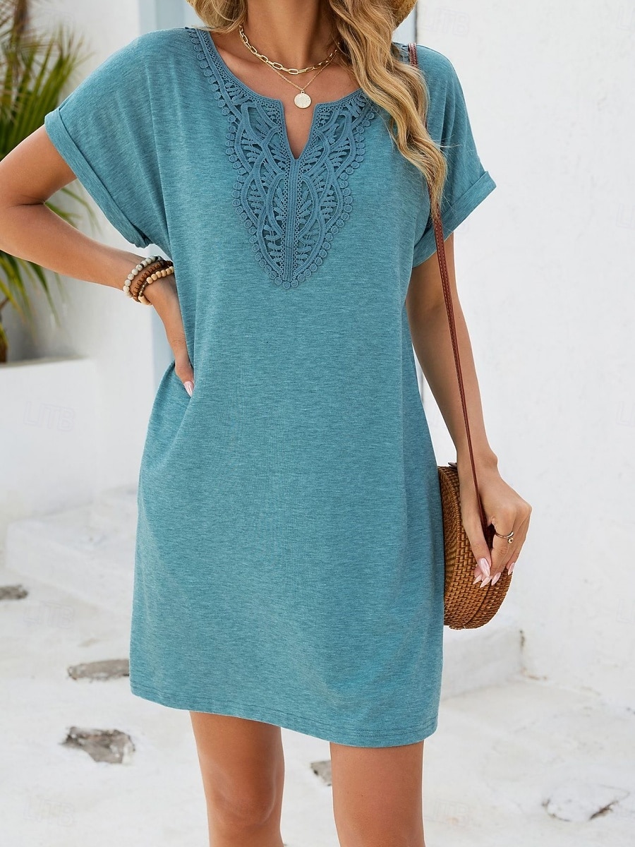 Women's Mini Dress Shift Dress Summer Dress Casual Daily Loose Fit Plain Short Sleeve V Neck Blue Navy Black Wine Summer 2026 - $27.99 –P2
