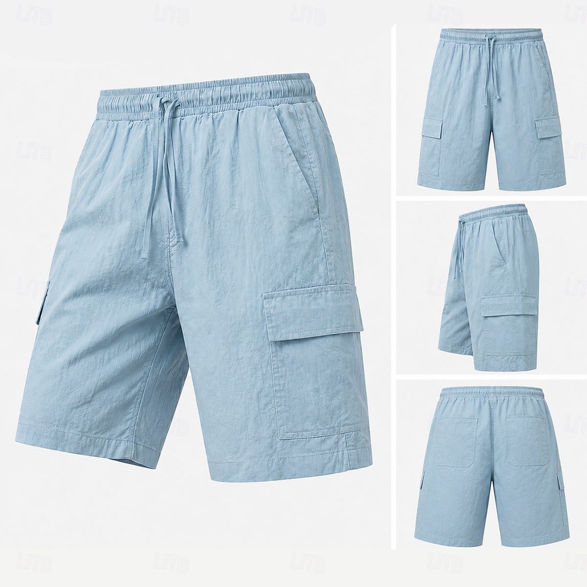 pantaloncini cargo da uomo in lino – vita elasticizzata con coulisse, multitasche, comodi &traspirante, casual, per tutti i giorni, estivo - blu, kaki, nero del 2026 a $35.99 –P2
