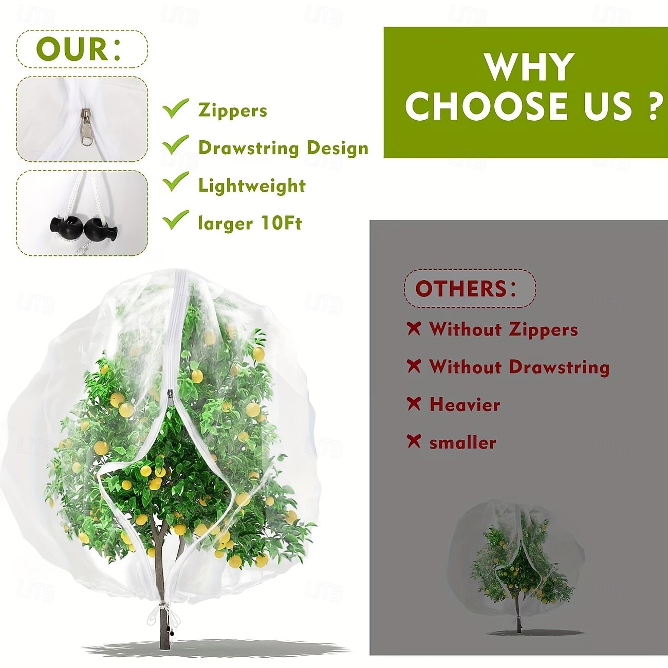 Fruit tree protective net bag, bird-proof net cover, protects apple trees and blueberry bushes from birds, pests, deer, and cicadas, featuring a zipper and drawstring design (optional sizes) 2026 - $12.49 –P2
