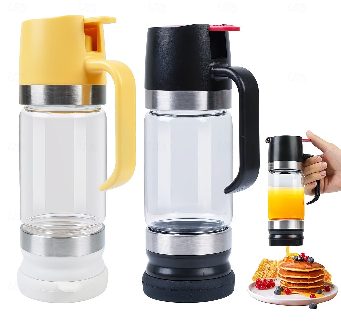 skleněný dávkovač medu se základnou &rukojeť, sklenice na sirup/med bez kapání, skleněná konvice o objemu 355 ml vhodná na kávu, čaj, pro, nádoba na med bez rozlití pro stolní nebo komerční použití 2026 - $32.99 –P1
