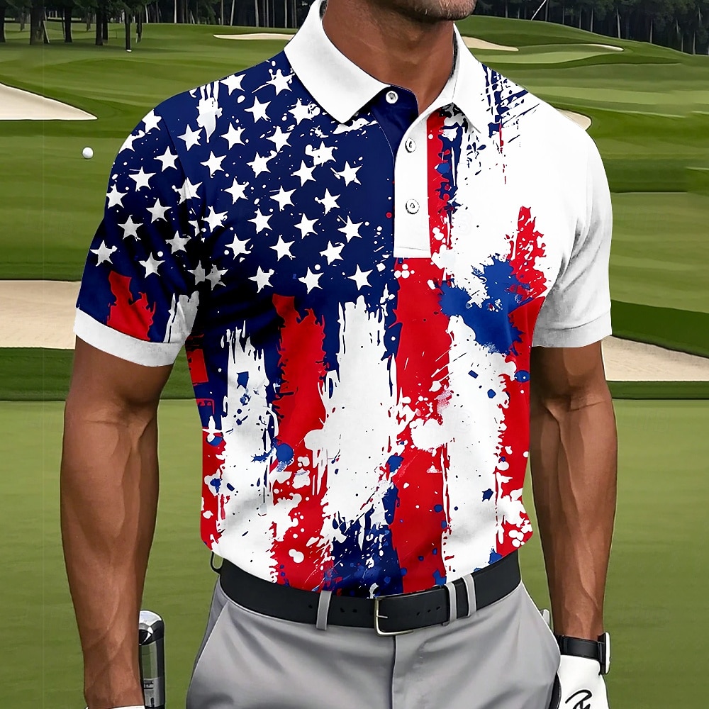 4th of July 2026 250th Men's American US Flag Golf Sports Polo Shirts Short Sleeve Polo Shirts Lapel Casual Athleisure Daily Wear 3D Print Buttons Summer Spring Blue 1 Blue 3# Blue 2# 2026 - $22.99 –P3