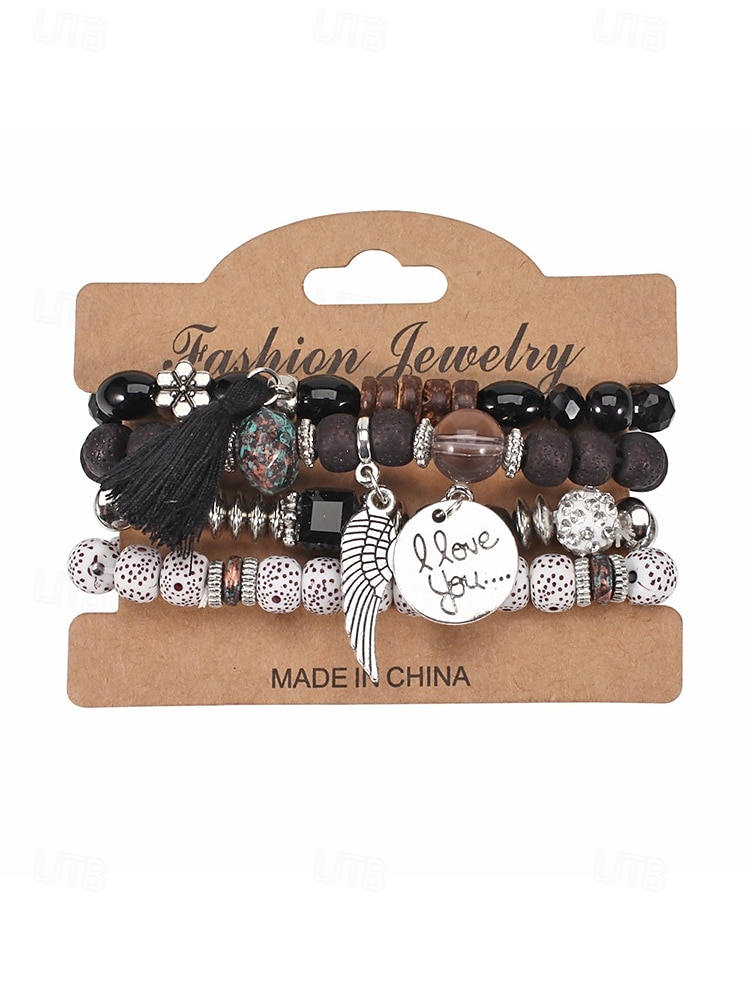 Mehrlagiges Perlenarmband-Set im Boho-Stil für Damen – farbenfrohe Armbänder mit Quaste und Flügelanhänger für Freizeit und Strand. 2026 - $9.99 –P8