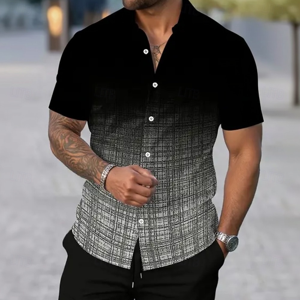 Per uomo Geometrico Griglia / Plaid Colore sfumato Camicia Camicia Estiva Camicia con Bottoni Manica Corta Casual Quotidiano All'aperto Vacanza Estate Primavera Collo ripiegato Stampa 3D camicie con del 2026 a $25.99 –P1