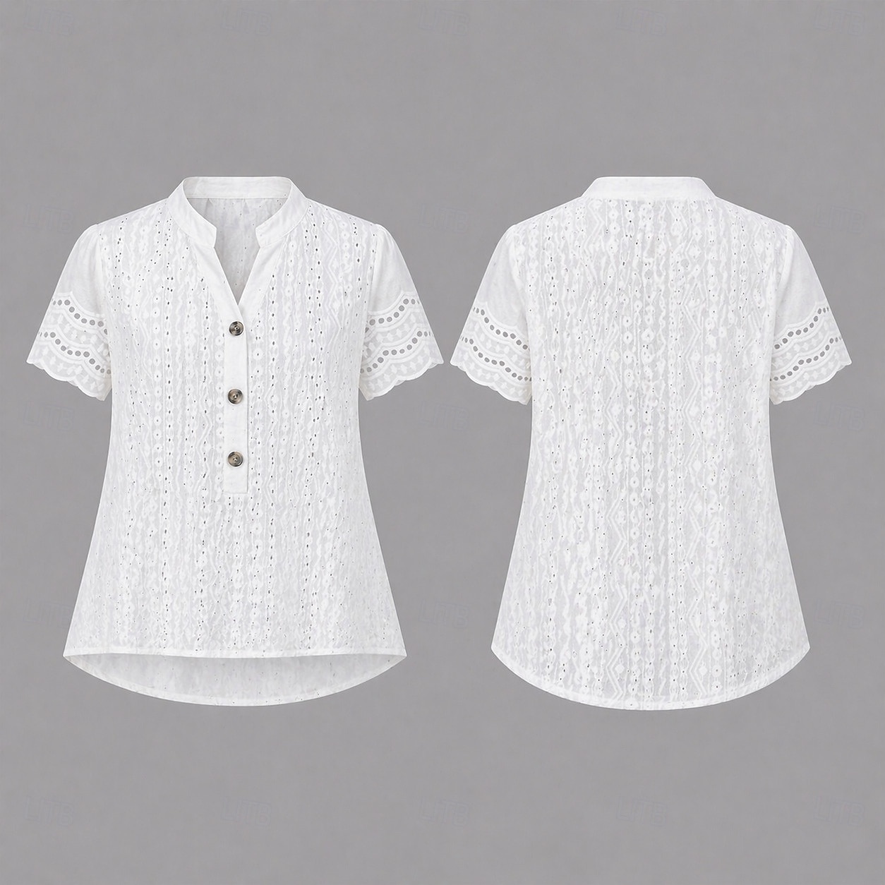 Per donna Camicia Camicia traforata Top traforato Blusa Traforato Elegante Moda Quotidiano Manica Corta Scollo a V Top Regolari Casuale Bianco Estate Primavera del 2026 a $33.99 –P5