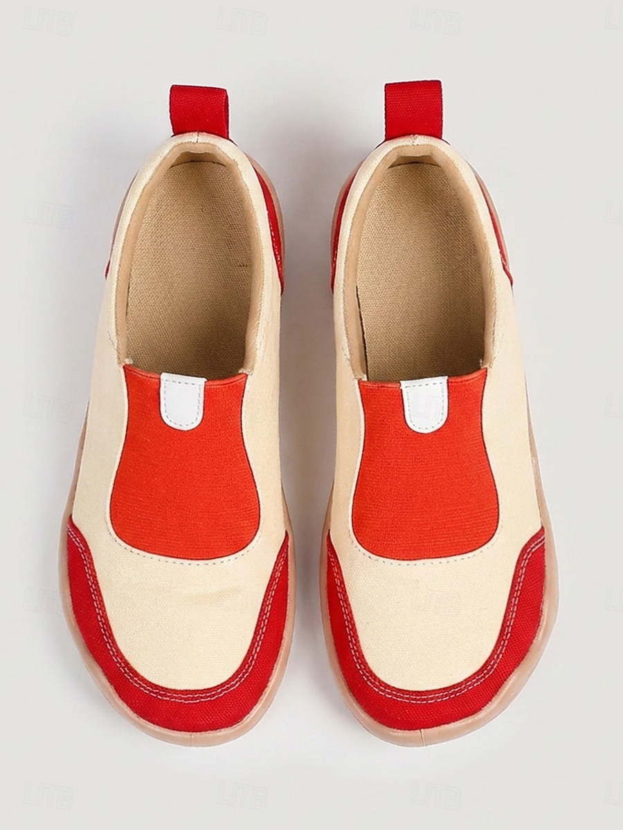 Women's Red Canvas Slip-On Sneakers - Light Weight Color Block Casual Shoes, Wide Toe Box Non-Slip Footwear for All-day Comfort, Walking & Travel 2026 - $34.99 –P4