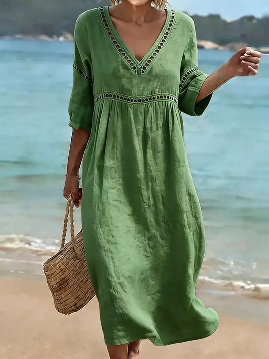 Women's Long Dress Maxi Dress Sundress Elegant Vacation Beach Holiday Loose Fit Solid Color Half Sleeve V Neck Light Blue Denim Blue turmeric off white Summer Spring 2026 - $27.99 –P3