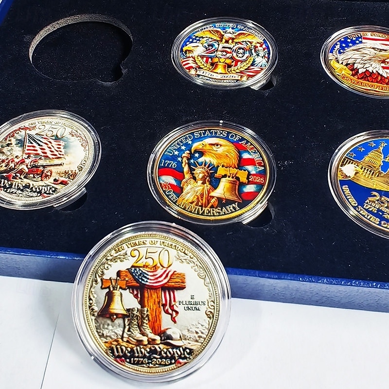 Gedenkmünzen-Set zum 250. Jahrestag der USA, 6 Münzen in Geschenkbox, patriotische Sammlermünzen für den Zeitraum 1776–2026, Souvenir zum Unabhängigkeitstag, historische amerikanische Münzen, 2026 - $39.99 –P10