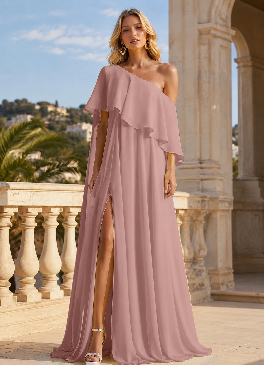 A-Line Floor Length Prom Dresses Elegant Sleeveless One Shoulder Formal Wedding Guest Stretch Chiffon with Ruffles Slit 2026 - $160.99 –P20