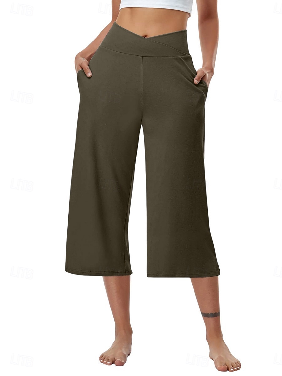 Per donna Pantaloni capri Pantaloni da yoga Gamba larga Moda Streetwear Casual Lunghezza al polpaccio Misura del girovita medio Semplice Tasca Comodo Comodità Morbido Elasticizzato All'aperto Vacanza del 2026 a $18.99 –P18