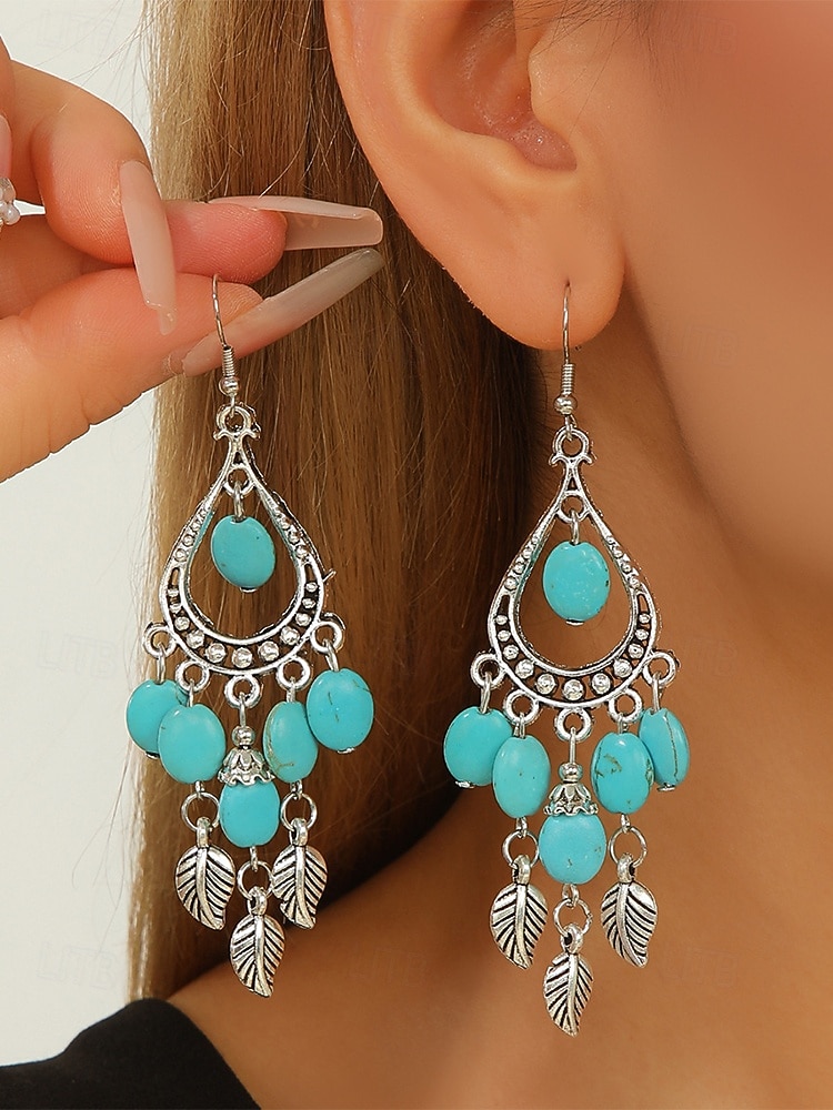 Statement-Ohrringe aus türkisfarbener Legierung im Boho-Stil für Damen, vielseitig kombinierbar, übergroße Hängeohrringe für Strandurlaub, Sommerreisen und den Alltag. 2026 - $7.99 –P6