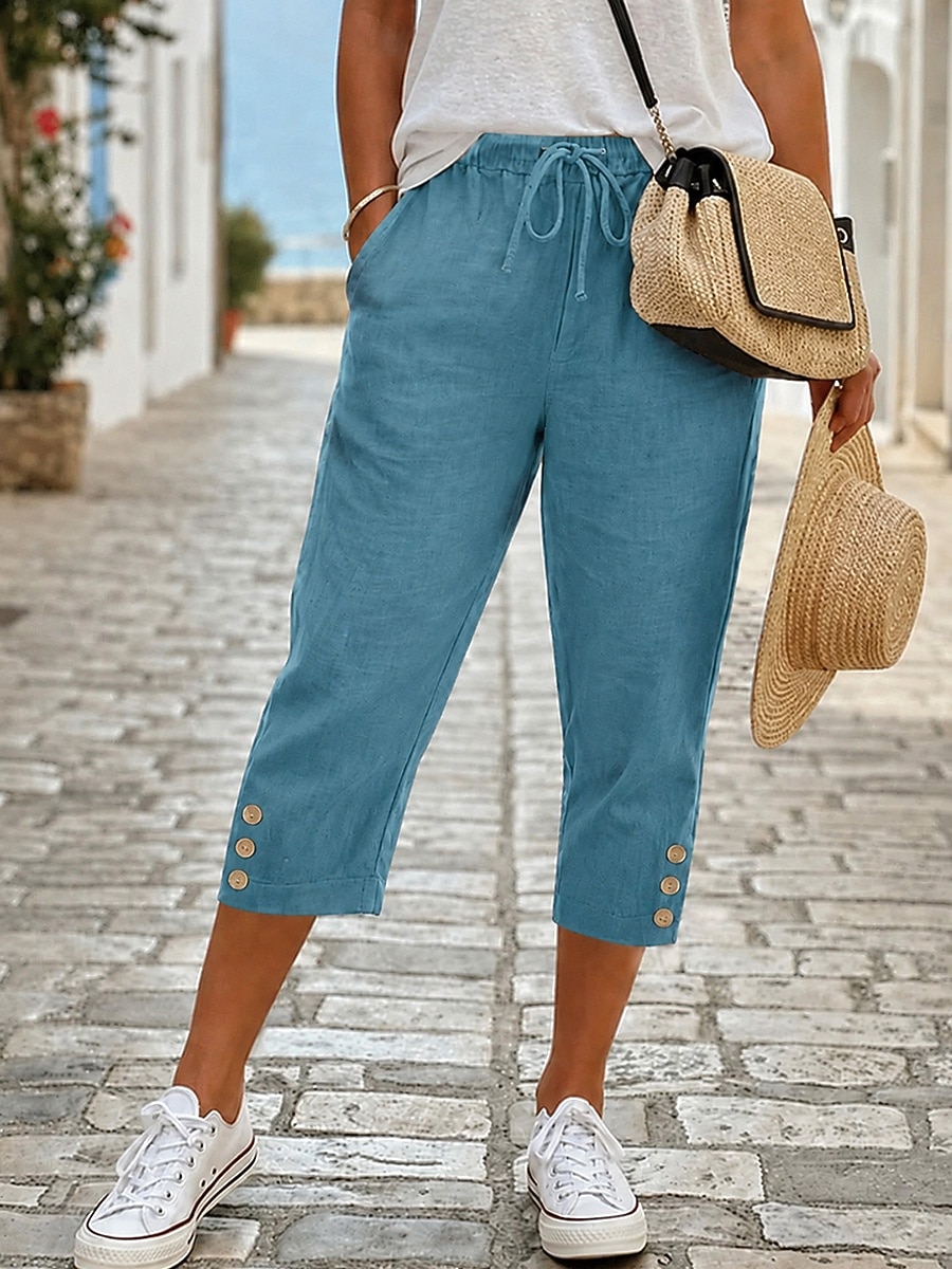 Per donna Pantaloni capri Moda Casual Quotidiano Casual / Sportivo Lunghezza al polpaccio Misura del girovita medio Semplice Traspirante Inelastico Casuale Quotidiano Vacanza Blu Nero Bianco Blu del 2026 a $22.99 –P2