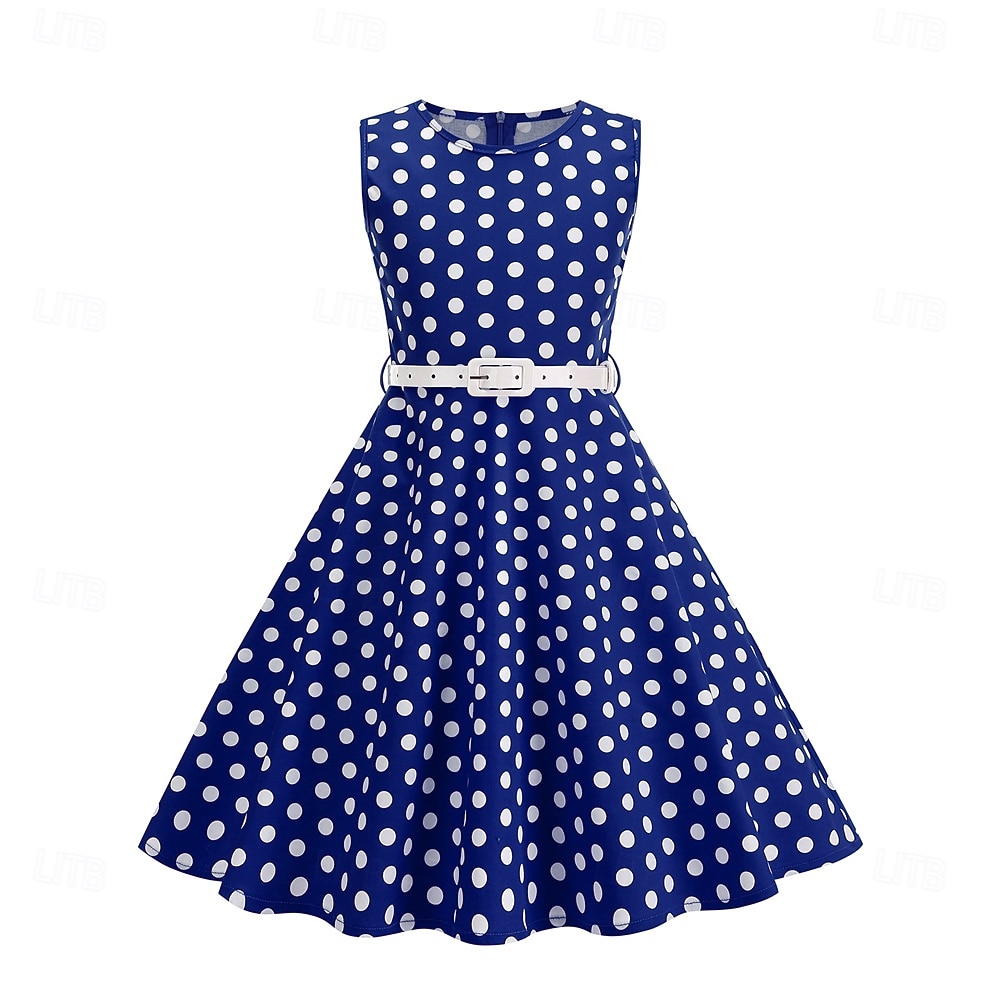 1950s Retro Vintage Rockabilly Tea Length Dress Swing Dress Flare Dress Sleeveless Polka dots Fit & Flare Fancy Dress Girls' Masquerade Tea Party Casual Daily Kid's Dress Belt Spring & Summer 2026 - $35.99 –P1