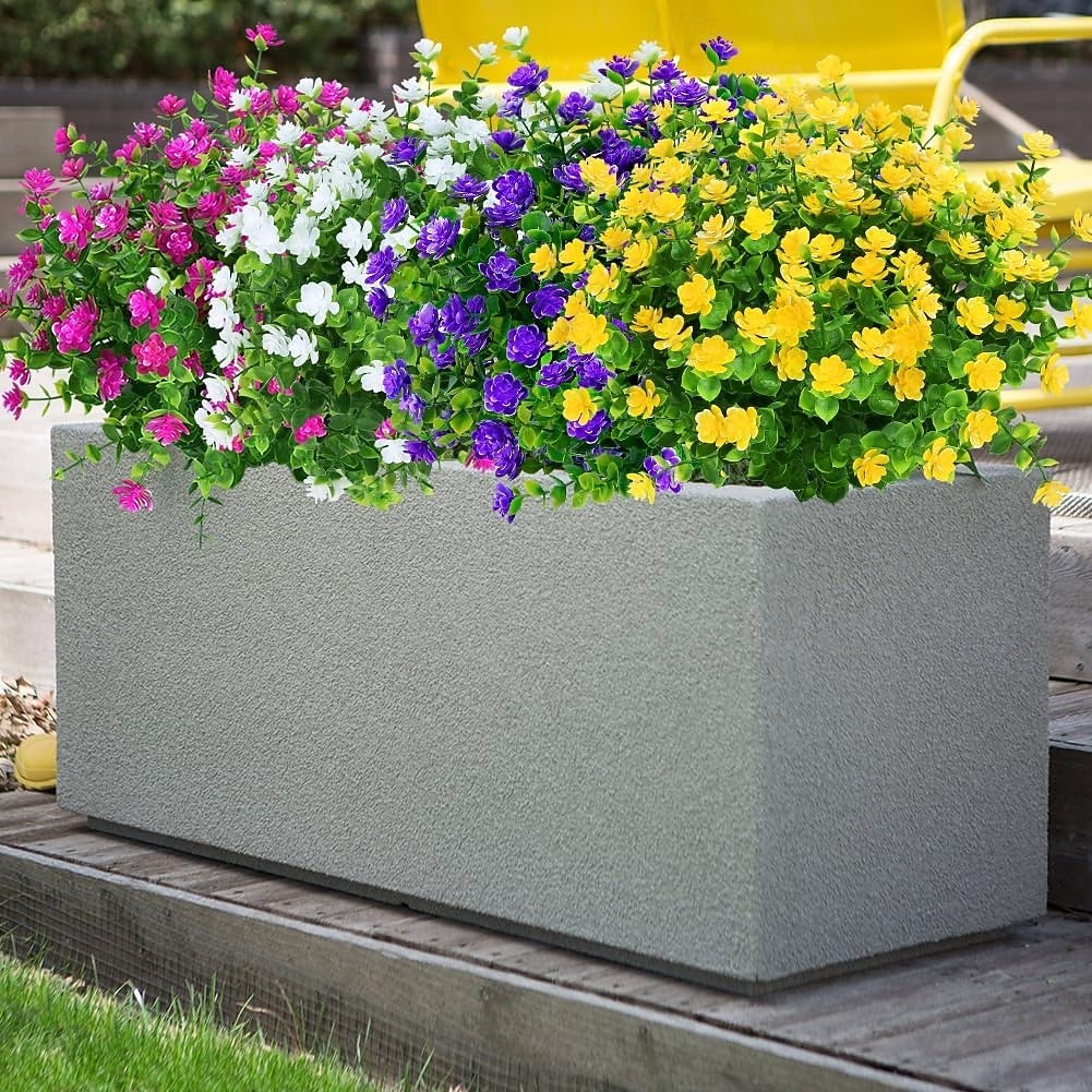 8 Bundles Outdoor Artificial Fake Flowers UV Resistant No Fade Boxwood ...