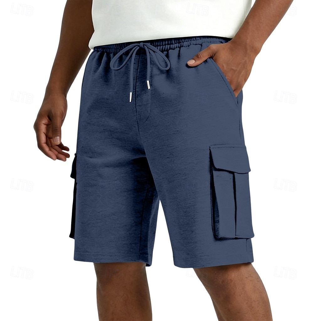 Men's Cargo Shorts Shorts Summer Shorts Casual Shorts Jacquard Pocket Elastic Waist Plain Comfort Breathable Knee Length Casual Outdoor Beach Vacation Fashion Black White Micro-elastic 2026 - $24.99 –P5
