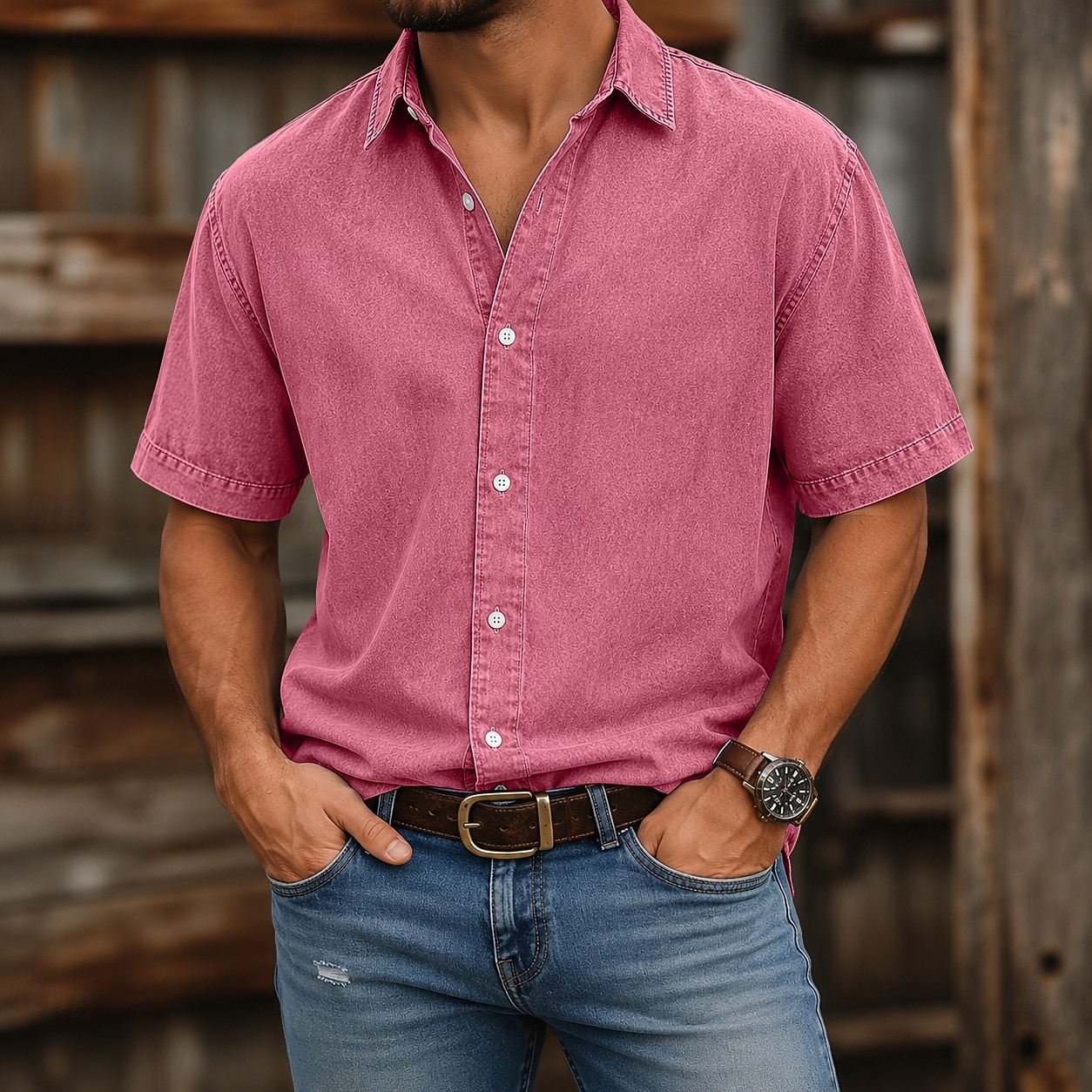 camicia da uomo softfade™ camicia casual camicia lavaggio acido capo tinto nero rosa blu navy viola kaki manica corta camicia semplice colletto casual quotidiano tasca frontale abbigliamento del 2026 a $31.99 –P3