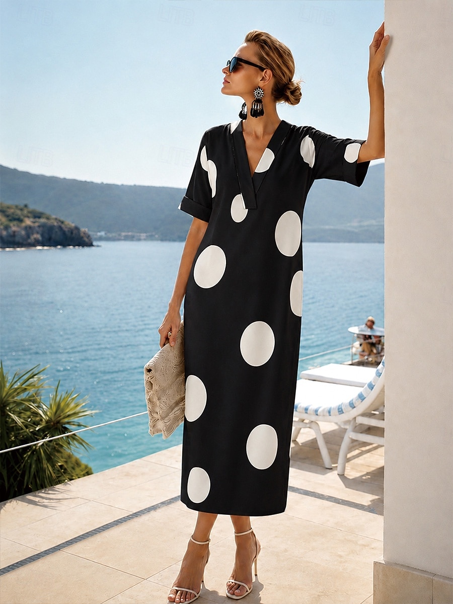 Per donna Abito maxi Abito Camicia Vestito Estivo Abito Vintage Abito Formale Elegante Vacanza Vintage Manica al gomito Casa Lavoro Spiaggia Vestibilità regolare Grafico A Pois Astratto Manica Corta del 2026 a $36.99 –P7