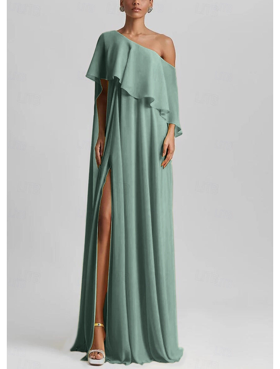 A-Line Floor Length Prom Dresses Elegant Sleeveless One Shoulder Formal Wedding Guest Stretch Chiffon with Ruffles Slit 2026 - $160.99 –P19