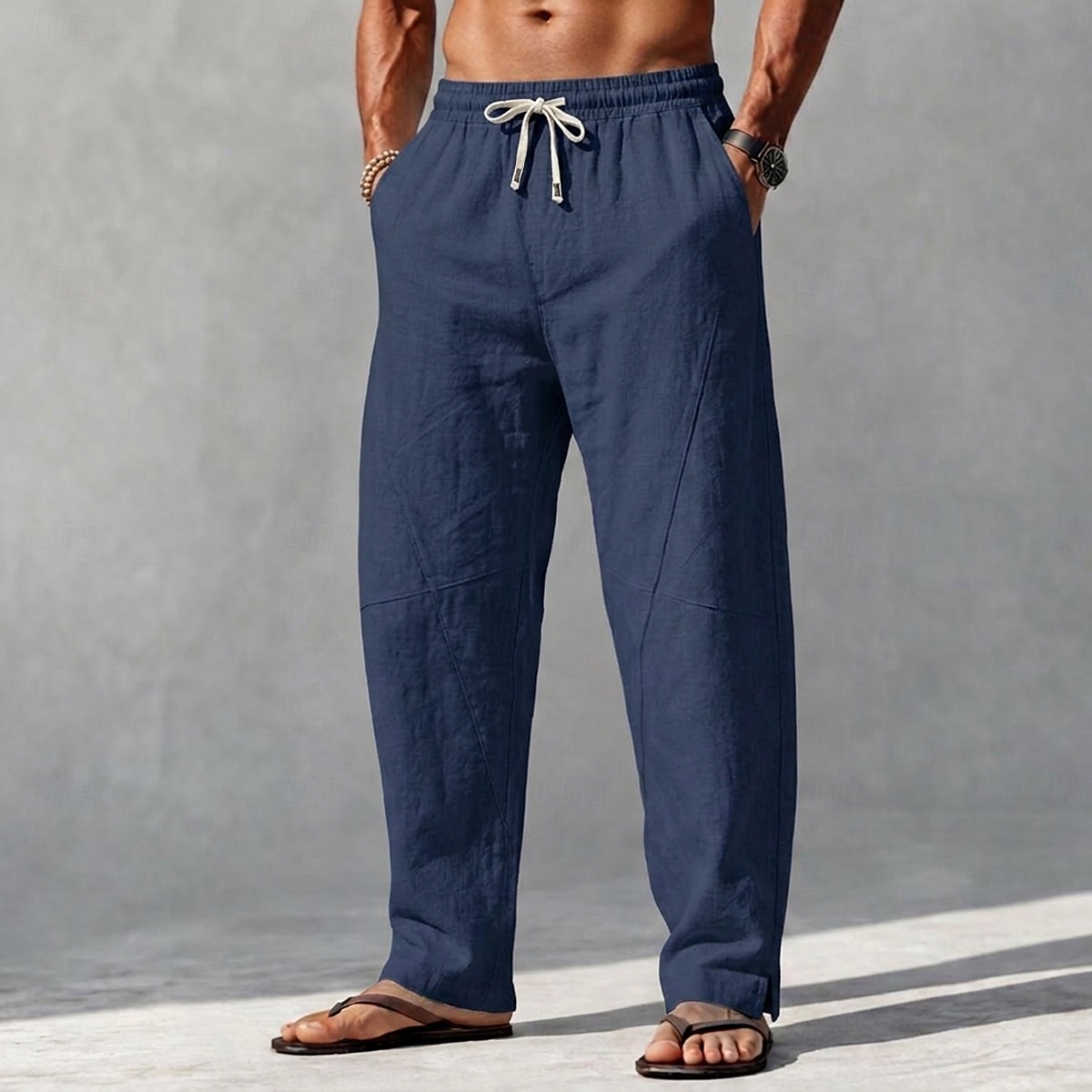 Men's Linen Pants Summer Pants Harem Pants Drawstring Elastic Waist Plain Comfort Breathable Full Length Casual Outdoor Holiday Vacation Fashion Black White Inelastic 2026 - $29.99 –P7