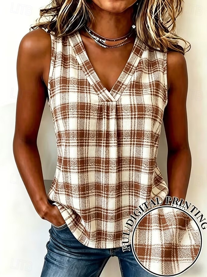 Per donna Canotta Grafico Geometrico Plaid Elegante Vintage Classico Senza Maniche Scollo a V Top Regolari Matrimonio in Spiaggia Casuale Quotidiano Blu Giallo Rosa Marrone chiaro Blu inchiostro del 2026 a $21.99 –P1