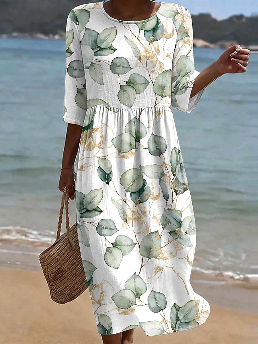 Mulheres Vestido midi Vestidos Para o Verão Vestido de verão Férias Casual Boho Feriado Normal Floral Gráfico Meia Manga Gola Redonda Branco Verde Claro Azul Céu Verão Primavera de 2026 por $36.99 –P4